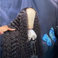 Densitet Kinky Curly Natural Jet Svart Färg Avancerad Syntetisk Lace Front Wig För Kvinnor Med Baby Hair Heat Ressistant Wigs
