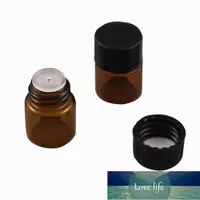Satış 100x 1 ml Mini Amber Cam Şişe Vial Oriance Redüktör Siyah Kap 1/4 DRAM Küçük Uçucu Yağ