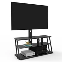 Siyah çok fonksiyonlu mobilya açısı ve yüksekliği ayarlanabilir temperli cam TV standa31