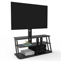 Siyah Çok fonksiyonlu Mobilya Açı ve Yüksekliği Ayarlanabilir Temperli Cam TV Standı A35