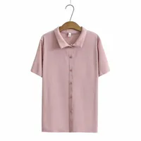 Plus Size TShirt Pink Black White Lace Ice Silk Knit Women 2021 Summer T Shirt Short Sleeve Turndown Collar Ladies Tee1420438