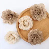 Dekoratif Çiçekler Çelenkler 2 adet Vintage Jute Hessen Çuval Yapay Sahte Güller DIY Ev Dekorasyon Düğün Parti Malzemeleri