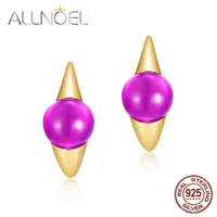 ALLNOEL Solid 925 Sterling Silver Earrings For Women Synthetic Amethyst Hoop Candy Series Women's Real Gold Plated 220119