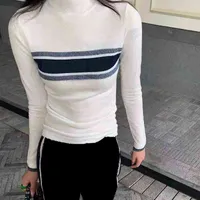 Bayan Yün Kazak Knits Gömlek Tops Fermuar Boyun Ayarlamak Kırmızı Mektubu Çizgili Boyunları Casual Kadınlar Ince Kazak Uzun Kollu Gömlek İlkbahar Sonbahar