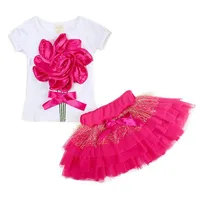 Kızın Elbiseleri 2014 Kız Set Büyük Çiçek Kız T-shirt + Peçe Tutu Etek Suit Sevimli Parti Çocuk Giyim Boyutu 2-6 T