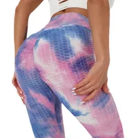 Venda Por Atacado Mulheres Yoga Outfits Cintura Alta Sports Fitness Leggings Calças Scrunch Butt Tie-tintura Calças de Ioga St1105