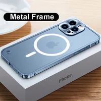 Lüks Alüminyum Alaşım Metal Çerçeve Kılıfları Için iPhone 11 12 13 Pro Max 12mini Magsaafe Manyetik Kablosuz Şarj Için 13 Mini Destek