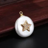 Charms 10 sts Olika Färg Cubic Zircon Cz Pave Gold Star Charm Round Pearl Pendant Pärla för Smycken DIY Göra Choker Örhänge