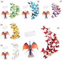 12 unids 3D mariposa etiqueta de la pared Simulación de PVC Simulación estereoscópica Mariposa mural Pegatina Frigorífico imán de arte decoración de niño decoración del hogar