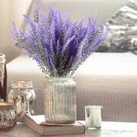 Decoratieve bloemen kransen kunstmatige 1 bos van 5 vorken lavendel boeket decoratie bruiloft thuis tuin kantoor decoratie-paars