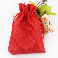 50PCS 10x14cm Röd färg Jute Bag Burlap Drawstring Candy Gift Charms Smycken Väskor för förvaring / Bröllopsdekoration