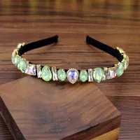 Ljusgrön Diamante Headband Bling Women Hair Accessories Waterdrop Crystal och Rhinestone Hairband för dansfest