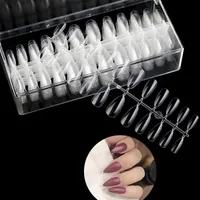 Falska naglar 500 st / låda Naturliga och transparenta långa fulla nageltips Tryck på 4 former falska konstverktyg