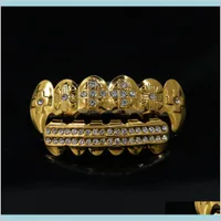 Dentes de hip hop dourado prateado cristal 6 timbro superior aparelho de dente de dentes de ponta de rapper jóias unissex ngywc grillz wicjr
