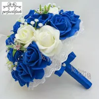 Fleurs de mariage PerfectLifeoh Homme d'honneur Rose Perles Rose Bouquets de mariée artificielle à la main