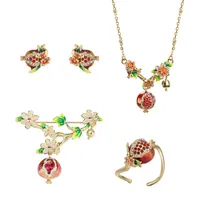 Orecchini collana semplici set di gioielli melograno carino per le donne adorabile anello orecchino anello spilla fruit feamle party accessori