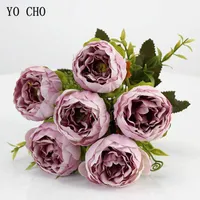 Yo cho 6 huvuden / bukett peonies konstgjorda blommor silke peonies bukett vit rosa bröllop hem dekoration falsk peony rosa blomma t191029