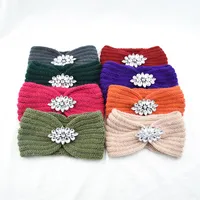 Donne strass maglia fascia a maglia moda trasparente cristallo fiore fiore elastici nastri invernali caldo largo colore solido testa involucro