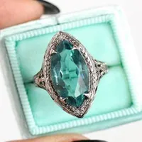 Eheringe Milangirl Antike Grüne Stein Marquise Big Für Frauen Silber gefüllt Pferdeauge Zirkon Ring Weibliche Geschenke