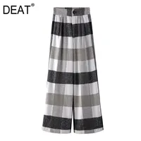 Spring and Summer Fashion Casual Loose Button Plaid Taille High Wide High Lives Pantalons Femmes SH333 210421