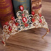 Kmvexo rood groen kristal bruiloft kroon koningin tiara bruid hoofdband bruids accessoires diadeem mariage haar sieraden ornamenten 220125
