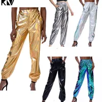 Kadın Pantolon Capris kadın Kadınlar Glitter Metalik Jogger Holografik Ter Pantolon Işın Ayak Harem Hip Hop Dans Pantolon Kulübü Streetw