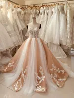 Champagne och vita bröllopsklänningar Sweetheart 2021 Lace-up Corset Top Crystal A-Line Bridal Dresses Luxurious Robes de Mariée