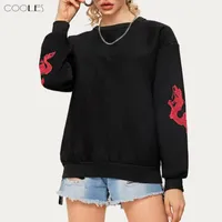 Women's Hoodies & Sweatshirts 2021 Winter Clothes Women Fashion Dragon Round Neck Long Sleeve Printed Sweater Tops Femme Vetement Bluza Dams