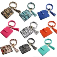 31 styles Bracelet Keychain Card Bag with Tassels Leopard Sunflower PU Leather Bangle Wrist Bag Pandent Key Decorate Fashion