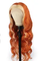 Allove Body Wave 30inch Transparent HD Human Hair Lace Front Wigs 13x1 T Part Blonde Ginger Orange Ombre Color 613 Straight for Women