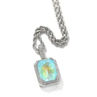 Хип-хоп со льдом из циркона флуоресцентная площадь сплошной задней драгоценного камня ожерелья кулон мужские алмазные ожерелье