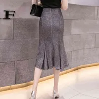 2021 NOUVEAU Taille haute Paquet HIP FishTail Jupes brillantes Femmes Office OL Style Skirts Femme Spring Casual Streetwear Midi Jupes X0428
