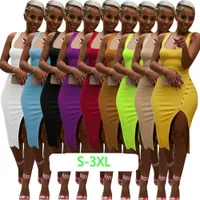 Sexy Sleeveless Women Midi Dress Fashion Summer Solid Color Skinny Stretchy Bodycon Pencil Dresses Clubwear Plus Size