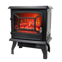 17 inch 1400w Freestanding Fireplace Fake Wood/Single Color/Heating Wire/A Rocker Flame Switch /a Rocker Heating Button/a Temperature Control Knob with NTC/Black