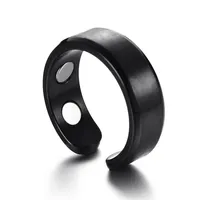 Ebuty hombres imán de imán de acero inoxidable diseño abierto IP Plating negro moda Europa anillos mate joyería stock con bolsa de regalo