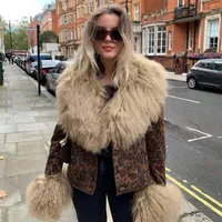 Giacche da donna Fashion Big Fur Trim Leopard Stampa Cappotti Donne Autunno Winter Winter Vintage Streetwear Giacca Pulsante Up Top 2021