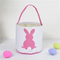 Vit Påskägg Förvaring Korg Canvas Sequined Rabbit Ear Bucket Creative Easter Presentväska Barnens Runda Bottenbarns godisväska
