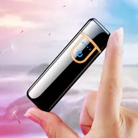 Novelty Electric Touch Sensor Cool Lighter Fingeravtryckssensor USB Uppladdningsbara bärbara vindtäta tändare Rökning Tillbehör