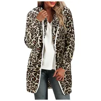 Women's Jackets Fashion Fleece Coat Winter Long Cardigan Warm Leopard Print Long-sleeved Casual Lapel Outwear Jacket