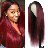 Кружевные парики 1b99J красный бордовый передний парик Оммре цветные волосы для женщин Remy 13x4 Frontal 180% PRE