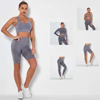 Leggings Kleidung Fitnyoga Kit Hosen Biker Shorts 2 Stück Set Body Suits für Yoga Gym Trainingsanzug Frauen Shorts Weibliche Lauf X0629