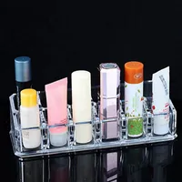 INS Mujeres Girls Make Up Holder Storage Acrílico Plastic Clear Lipstick Home Storage Holders Racks 12 Compartimientos Organización