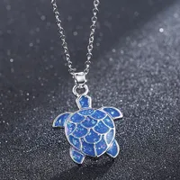 Fashion Personality Filled Blue Turtle Long Pendant Necklace for Women Female Animal Wedding Ocean Beach Jewelry Gift