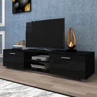 US-amerikanische Home-Möbel Black TV-Stand für 70-Zoll-TV-TV-Ständer, Medienkonsole Unterhaltungszentrum Fernseher, 2 Lagerschrank mit offener A05