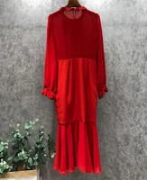 Casual Dresses High Quality Chiffon Dress 2021 Vår Sommarstil Europeiska Kvinnor Ruffle Deco Långärmad Sexig Midi Red Black Club Wear