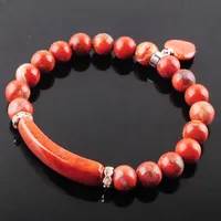 Wojiaer Natural Stone Beads Red River Jasper Strand Bracelets brazaletes de corazón Campo Ajuste de mujeres Joyas de amor Regalos K3321