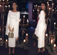 Vestito da cocktail della guaina di lunghezza bianca della lunghezza 2020 eleganti maniche lunghe arabi eleganti donne backless donne abiti da festa formale abiti da sera brevi abiti da sera DWJ0207