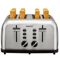 2021 Backen Geschirr Pfannen Toaster 4 Slice Geek Chef Edelstahl Extra Wide Slot mit Dual Control Panels von Bagel Defrost Cancel Funktion Abnehmbare Krümelschalen