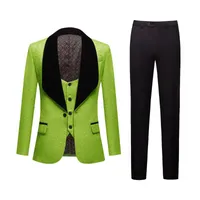 Мужские костюмы Blazers Green Jacquard Suit Coat Partsvest Design Slim Fit Три частя Tuxedo Groom Custom Ball Party