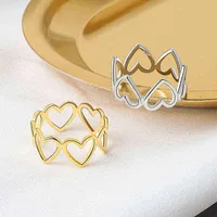 Aesthetic heart hollowout 925 Sterling Silver Ring Simple Gold Jewelry Leaf Not Allergic Opening Rings Love Loop kof 220113